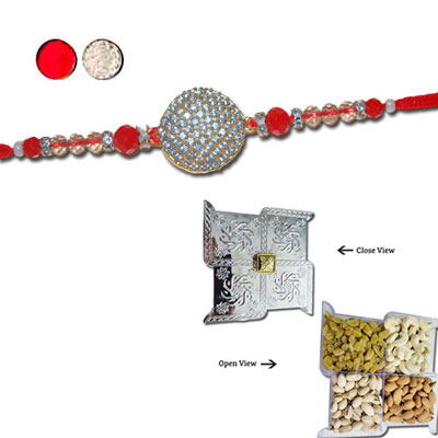 "RAKHIS -AD 4170 A (Single Rakhi), Swastik Dry Fruit Box - Code DFB7000 - Click here to View more details about this Product